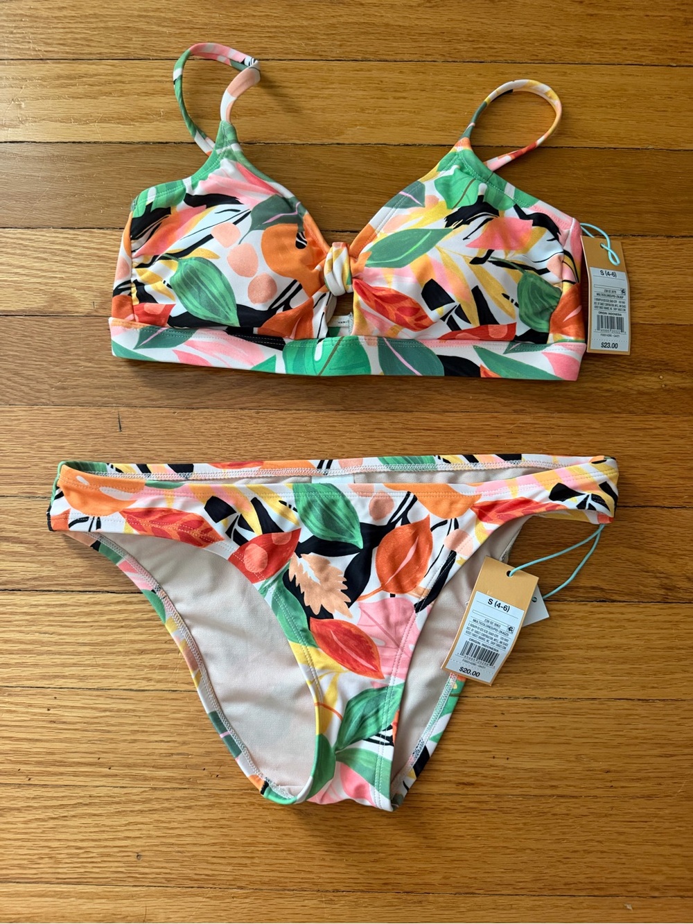 Target Girls Tropical Leaf Bikini Set - Green, Orange, Pink, Black